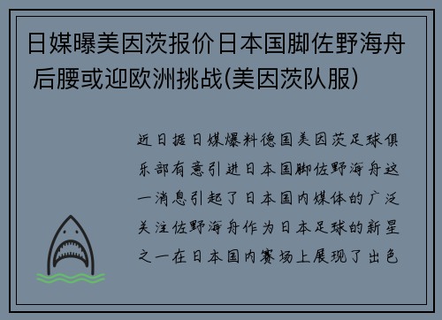 日媒曝美因茨报价日本国脚佐野海舟 后腰或迎欧洲挑战(美因茨队服)